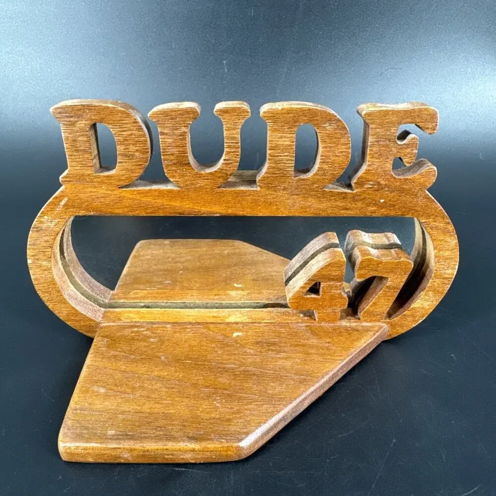 Vintage Small Wooden Wall Shelf With Mirror w/ Text Dude #47 Trump President